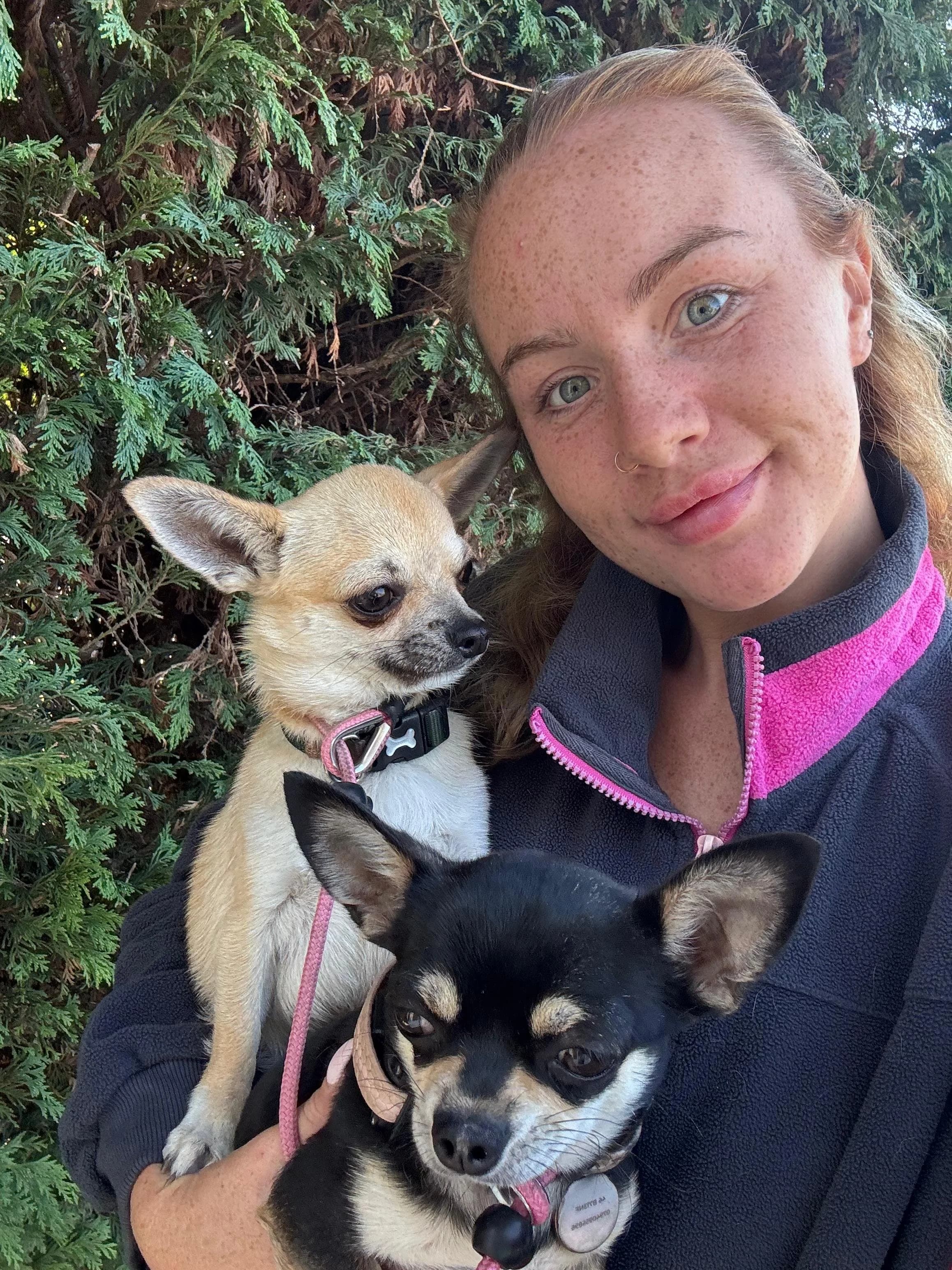Amy with two Chihuahuas